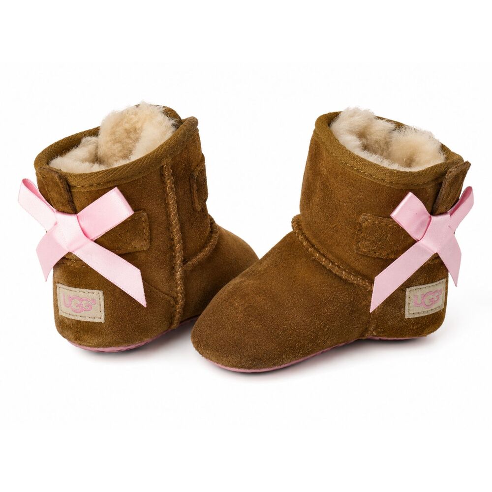 UGG Jesse Bow II Infant Boots Chestnut Pink Bow Sheepskin Suede Size 2/3 EU 18